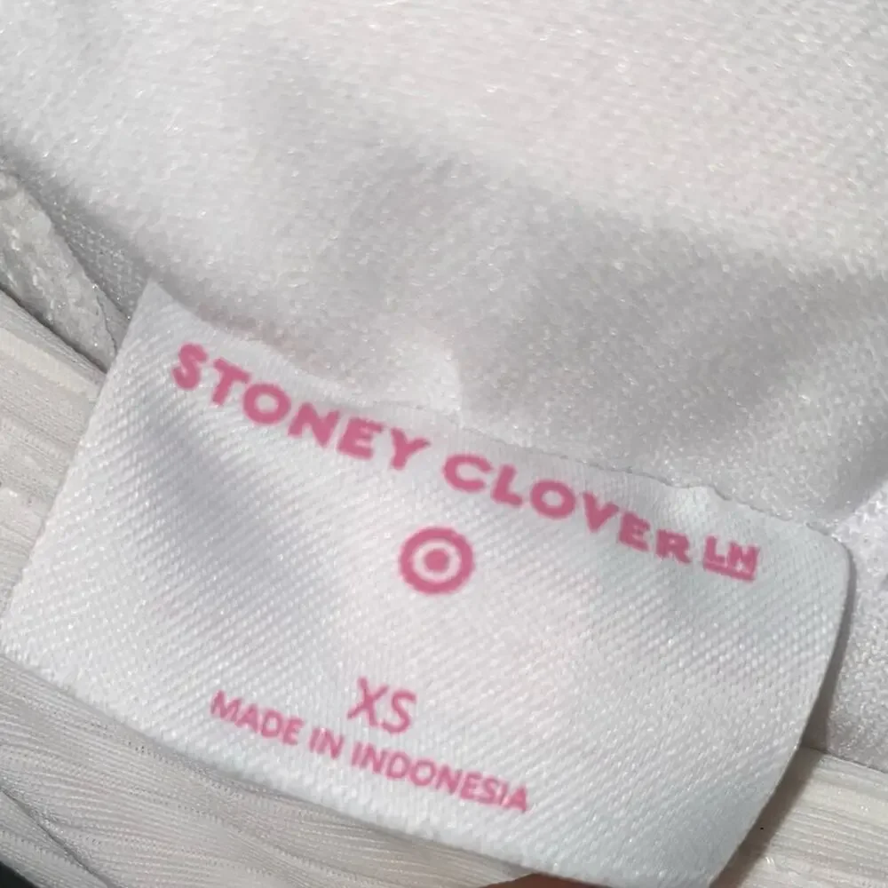 Stoney Clover Lane x Target White Ribbed Bodysuit XS Pink Button Y2K Coquette